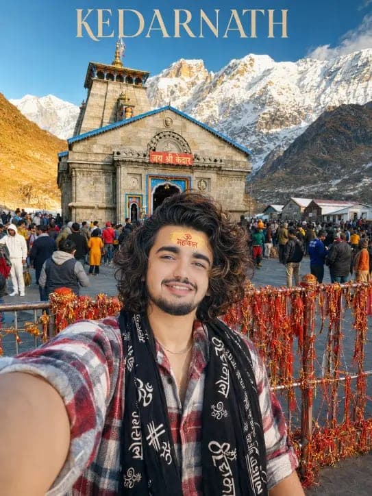 Kedarnath Temple Selfie AI Prompt free - Indian Man — Free AI Image Prompt output using Flux.1 Dev